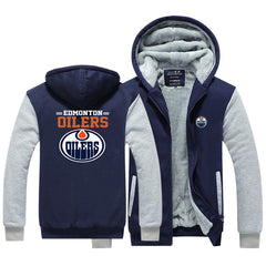 Edmonton Oilers Hockey Team  Unisex Lined Hoodie Fleece Sweatshirt Full Zipper Hooded Thicken Jacket