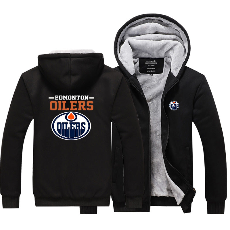 Edmonton Oilers Hockey Team  Unisex Lined Hoodie Fleece Sweatshirt Full Zipper Hooded Thicken Jacket