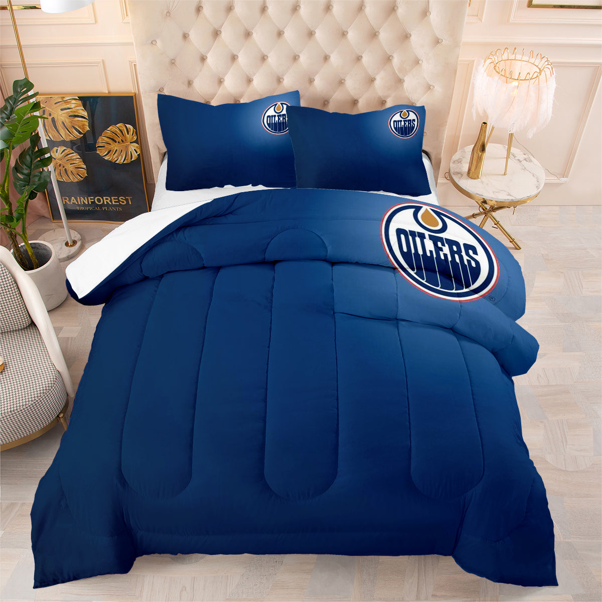 Edmonton Hockey Oilers Comforter Pillowcases 3PC Sets Blanket All Season Reversible Quilted Duvet