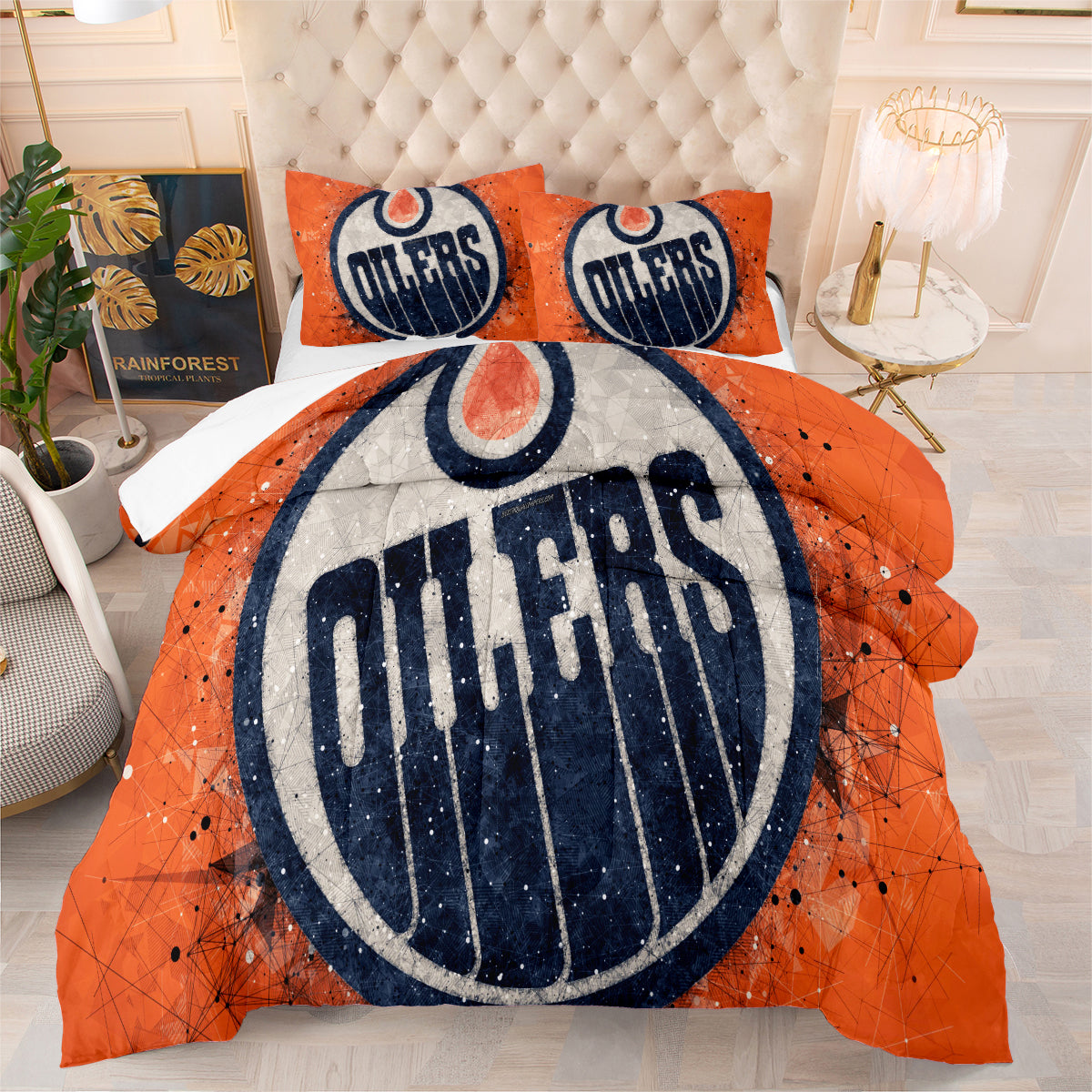 Edmonton Hockey Oilers Comforter Pillowcases 3PC Sets Blanket All Season Reversible Quilted Duvet