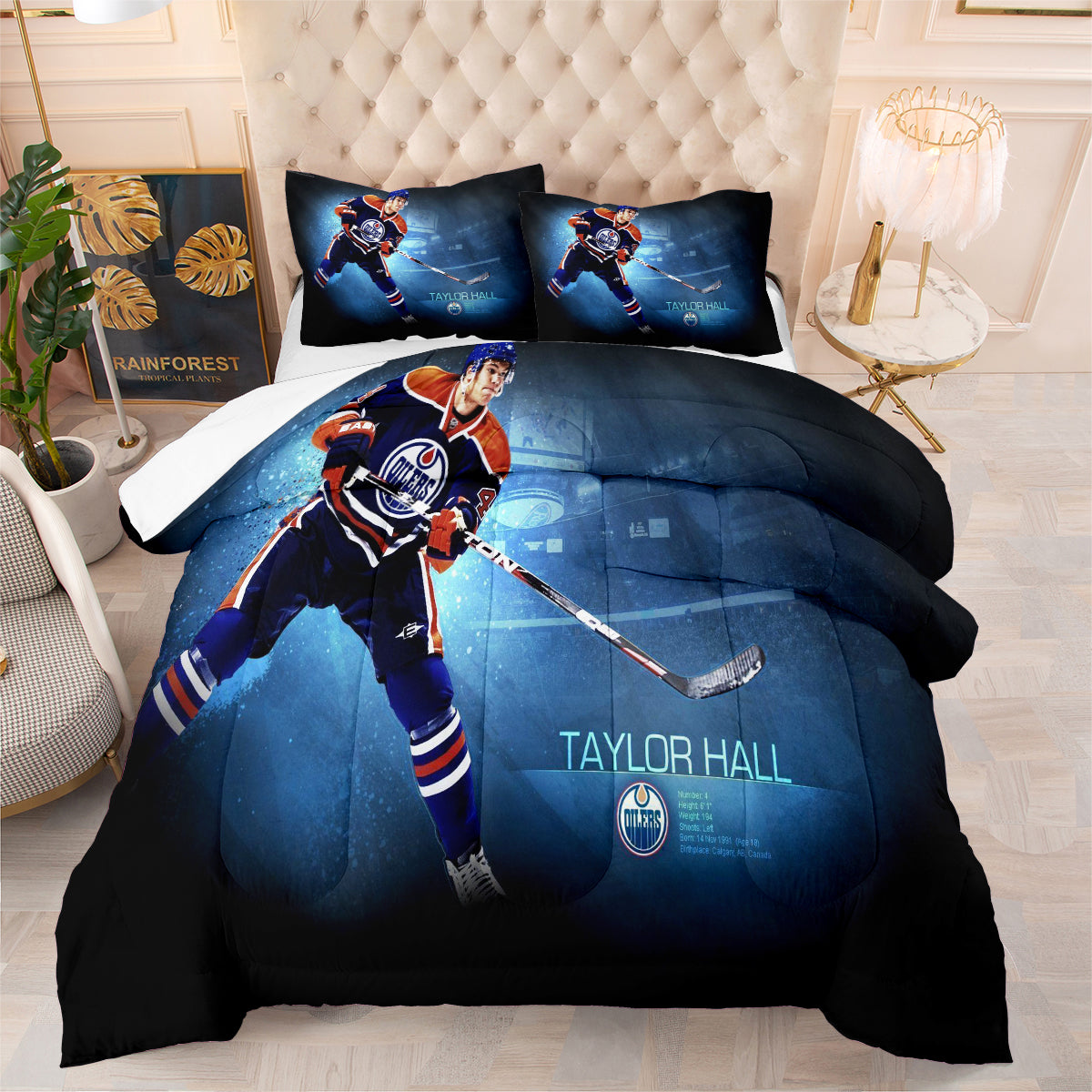 Edmonton Hockey Oilers Comforter Pillowcases 3PC Sets Blanket All Season Reversible Quilted Duvet