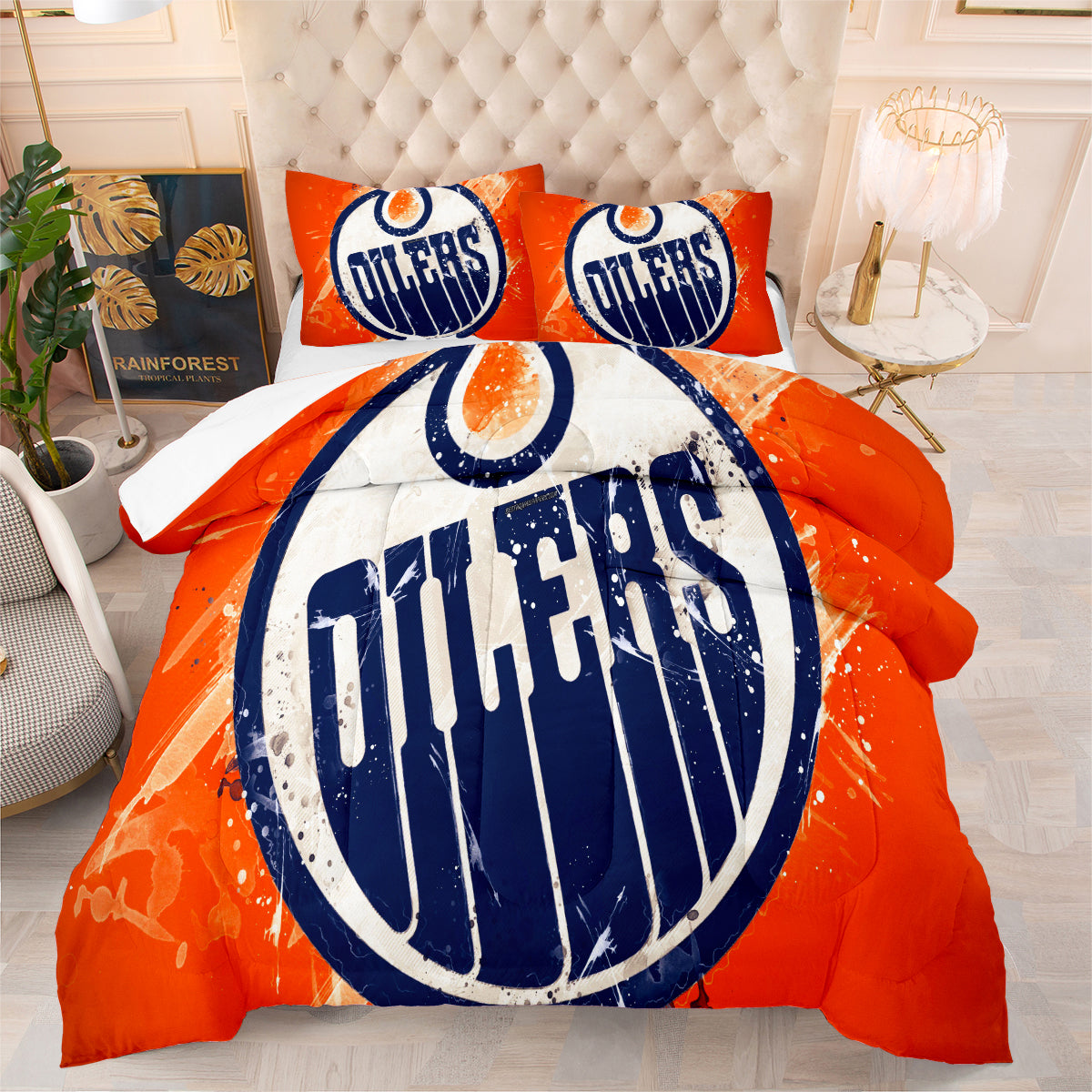 Edmonton Hockey Oilers Comforter Pillowcases 3PC Sets Blanket All Season Reversible Quilted Duvet