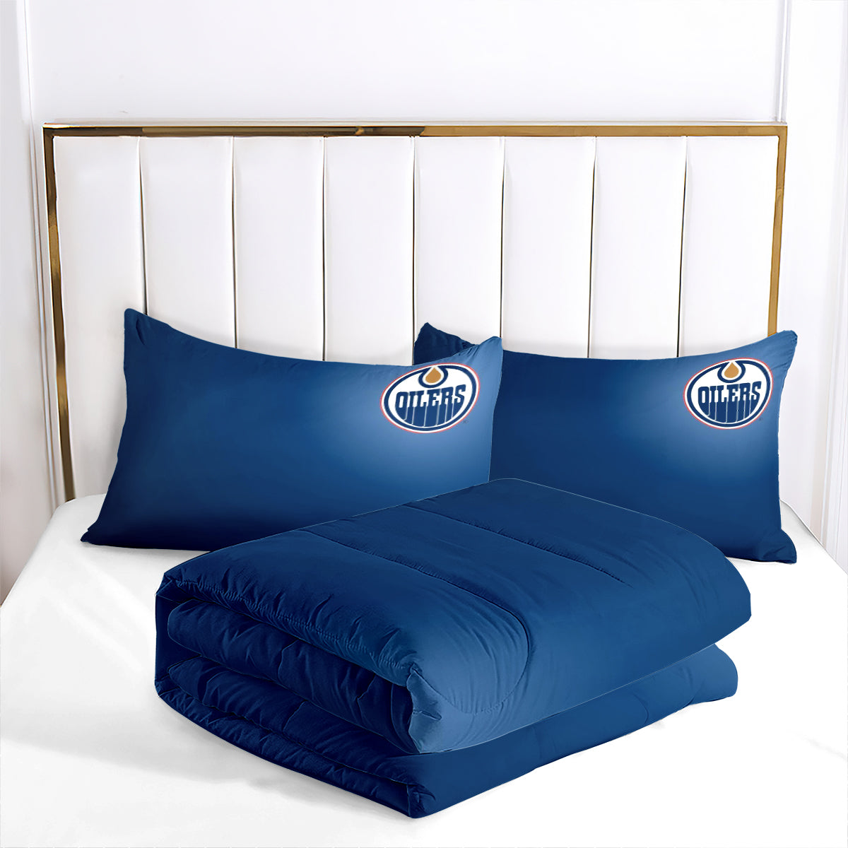 Edmonton Hockey Oilers Comforter Pillowcases 3PC Sets Blanket All Season Reversible Quilted Duvet