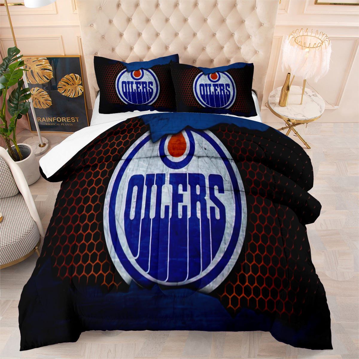 Edmonton Hockey Oilers Comforter Pillowcases 3PC Sets Blanket All Season Reversible Quilted Duvet