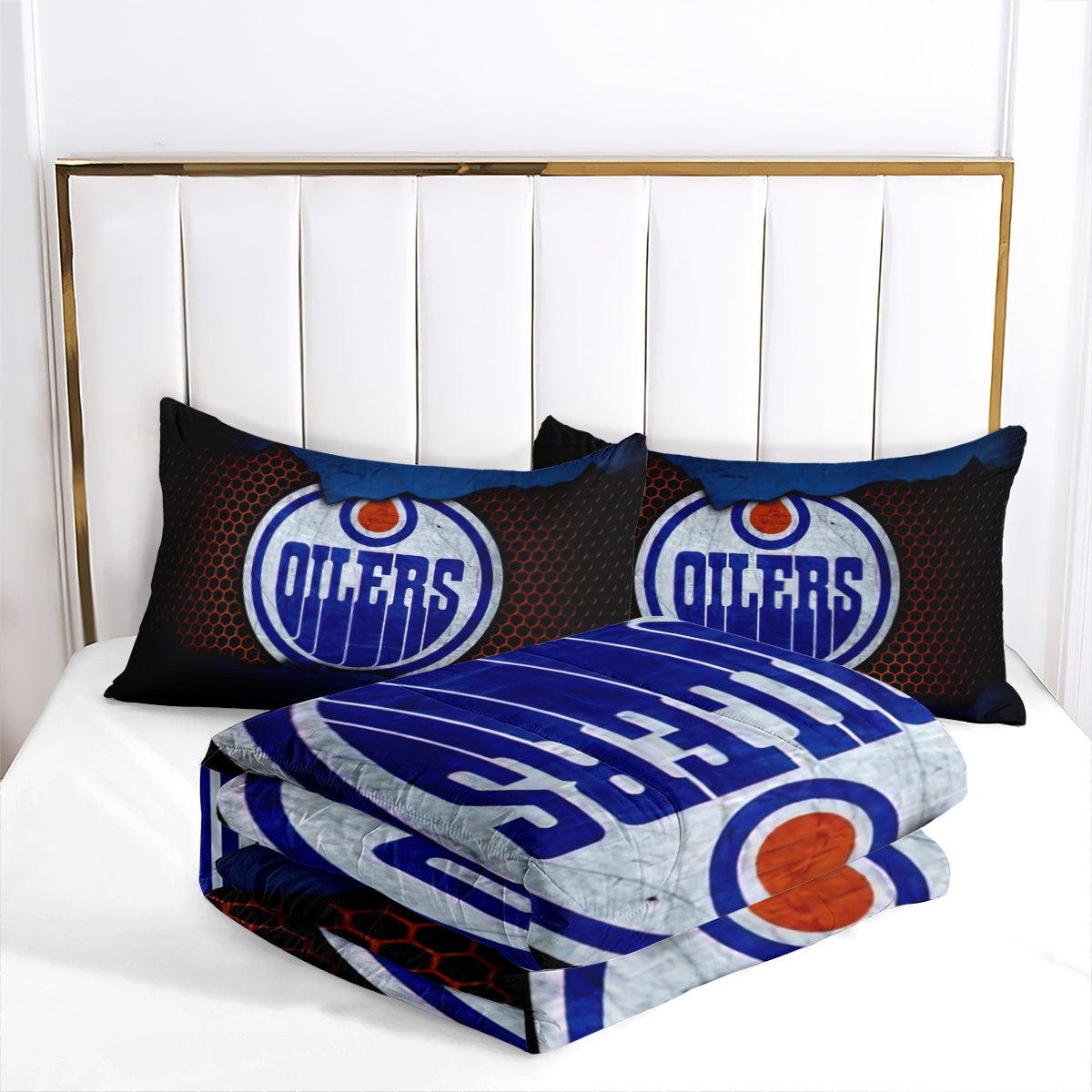 Edmonton Hockey Oilers Comforter Pillowcases 3PC Sets Blanket All Season Reversible Quilted Duvet