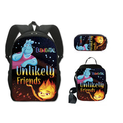 Elemental Full Printed Backpack Schoolbag Travel Notebook Bag Lunch Bag Pencil Bag for Kids Students 3PCS