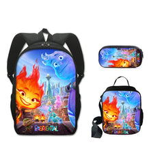 Elemental Full Printed Backpack Schoolbag Travel Notebook Bag Lunch Bag Pencil Bag for Kids Students 3PCS