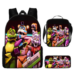 FNAF Glamrock Freddy Full Printed Backpack Schoolbag Travel Notebook Bag Lunch Bag Pencil Bag for Kids Students 3PCS