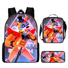 FNAF Glamrock Freddy Full Printed Backpack Schoolbag Travel Notebook Bag Lunch Bag Pencil Bag for Kids Students 3PCS