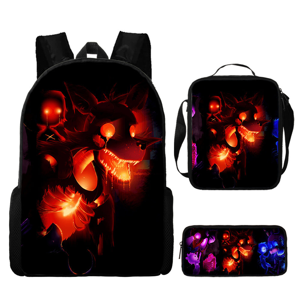 FNAF Glamrock Freddy Full Printed Backpack Schoolbag Travel Notebook Bag Lunch Bag Pencil Bag for Kids Students 3PCS