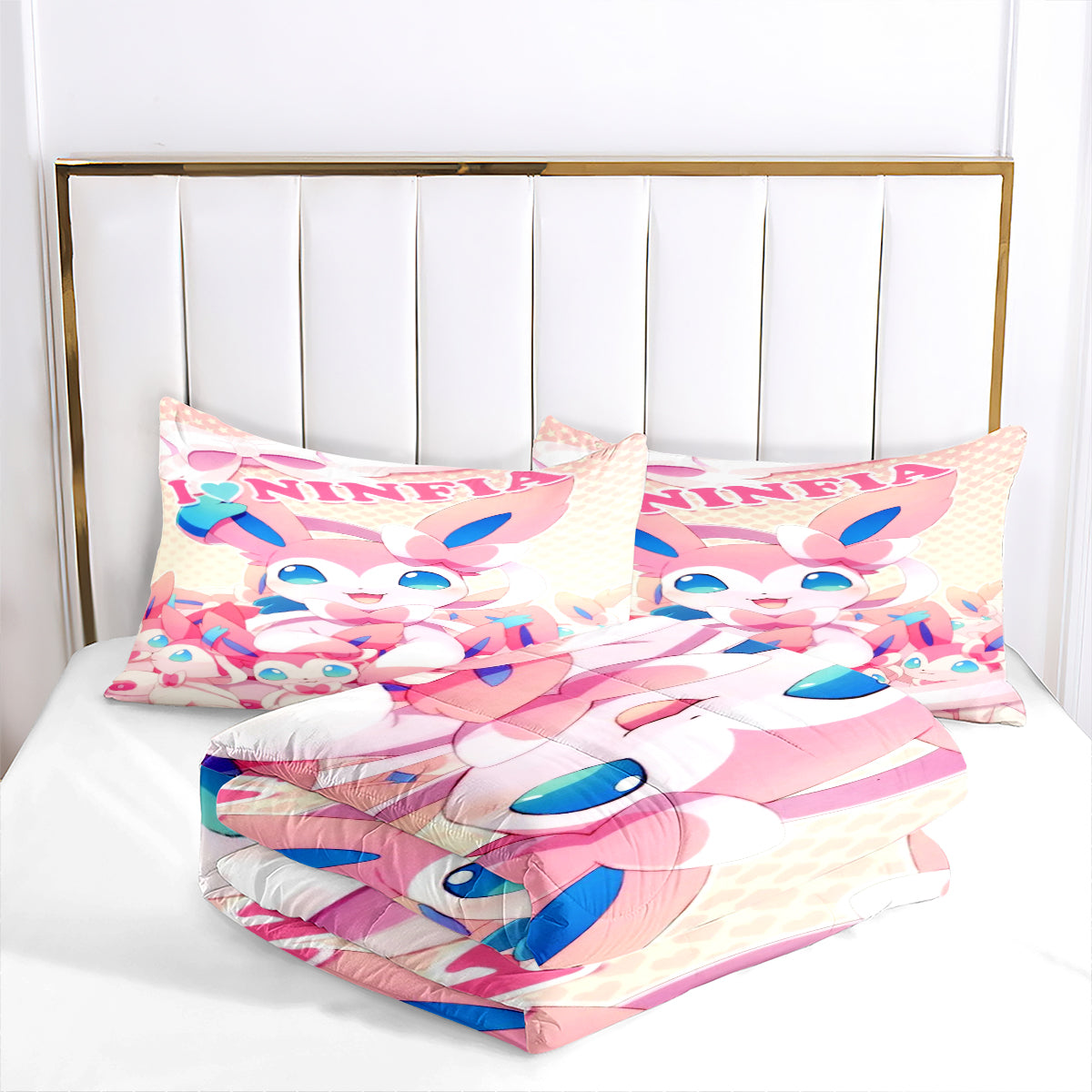 Fennekin Comforter Pillowcases 3PC Sets Blanket All Season Reversible Quilted Duvet
