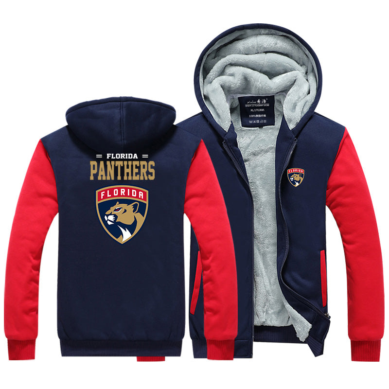 Florida Panthers Hockey Team  Unisex Lined Hoodie Fleece Sweatshirt Full Zipper Hooded Thicken Jacket