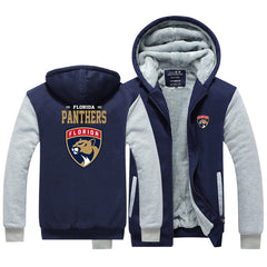 Florida Panthers Hockey Team  Unisex Lined Hoodie Fleece Sweatshirt Full Zipper Hooded Thicken Jacket
