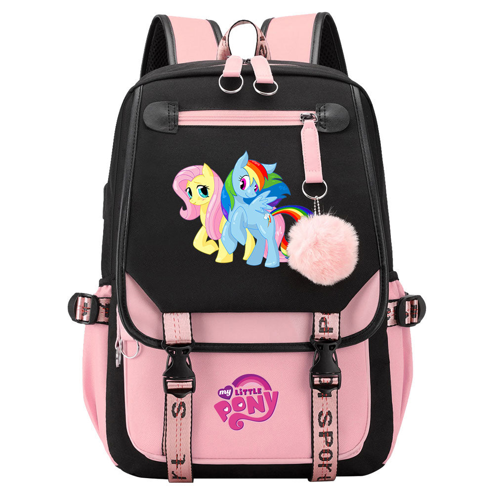 My Little Pony Fluttershy Waterproof Backpack School Notebook Travel Bag USB Charging