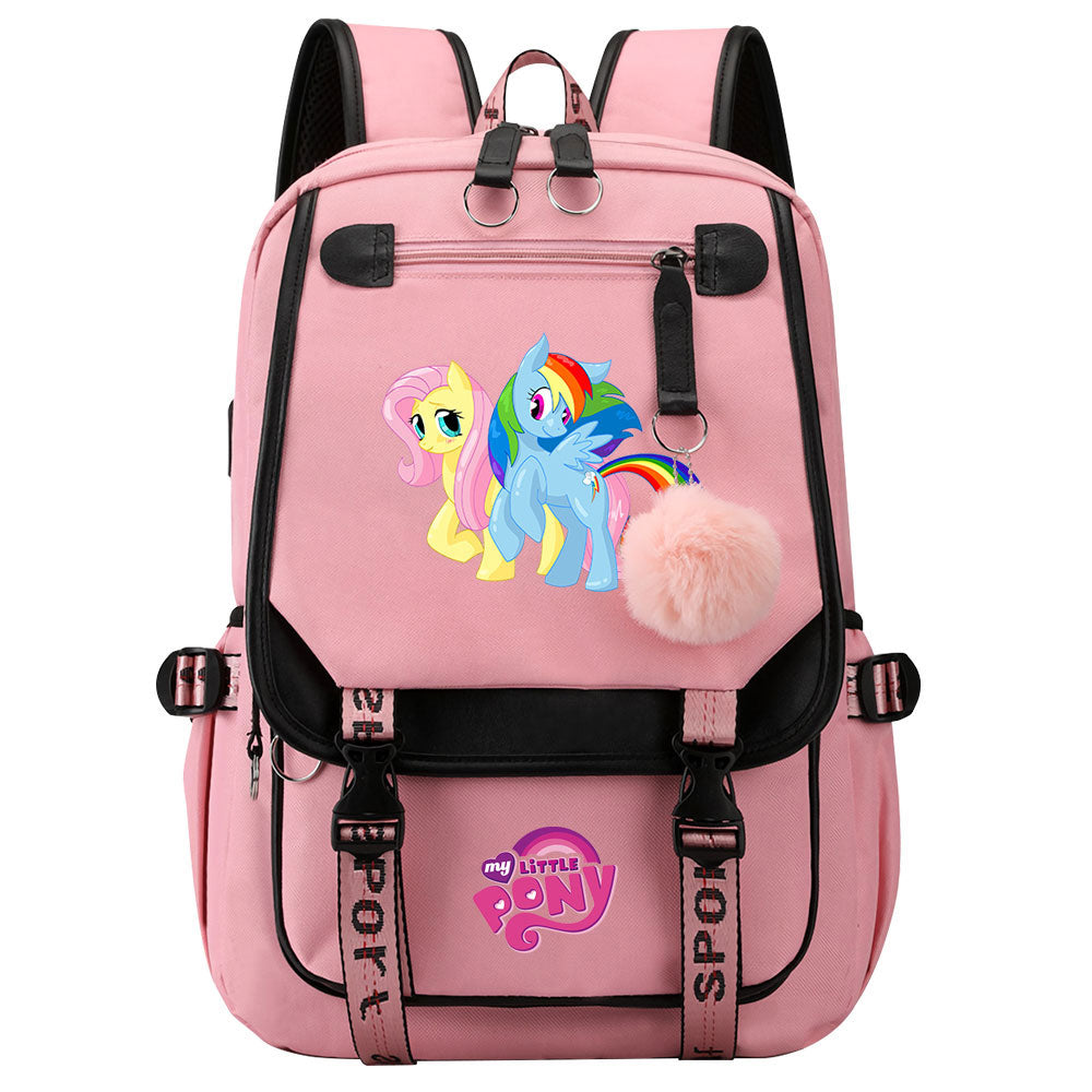 My Little Pony Fluttershy Waterproof Backpack School Notebook Travel Bag USB Charging