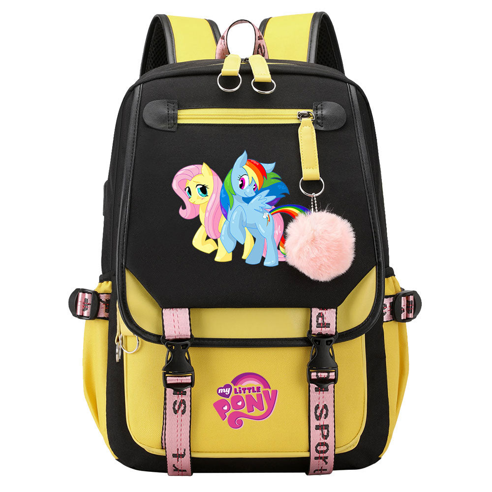 My Little Pony Fluttershy Waterproof Backpack School Notebook Travel Bag USB Charging