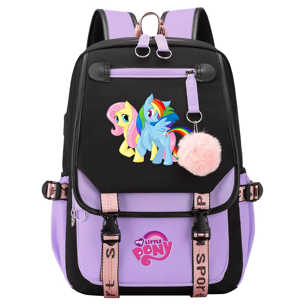 My Little Pony Fluttershy Waterproof Backpack School Notebook Travel Bag USB Charging