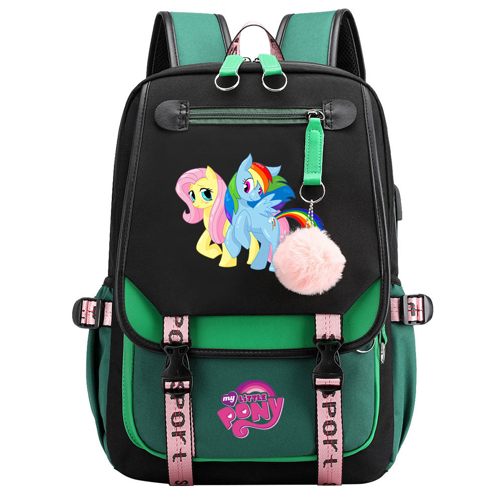 My Little Pony Fluttershy Waterproof Backpack School Notebook Travel Bag USB Charging