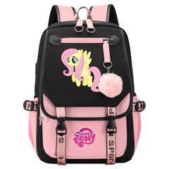 My Little Pony Fluttershy Waterproof Backpack School Notebook Travel Bag USB Charging