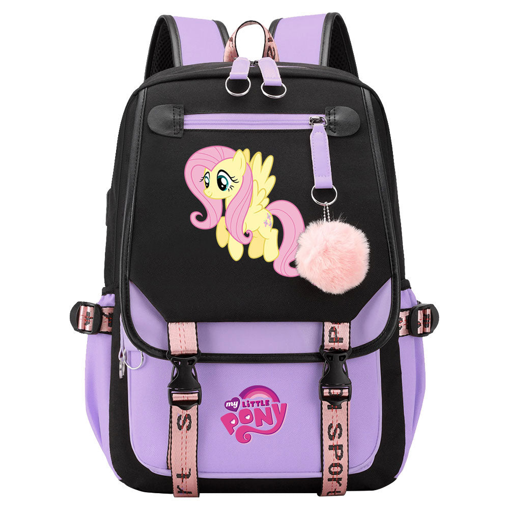 My Little Pony Fluttershy Waterproof Backpack School Notebook Travel Bag USB Charging