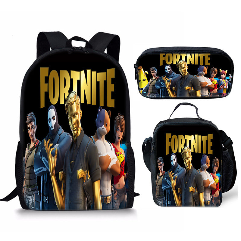 Fortnight Full Printed Backpack Schoolbag Travel Notebook Bag Lunch Bag Pencil Bag for Kids Students 3PCS