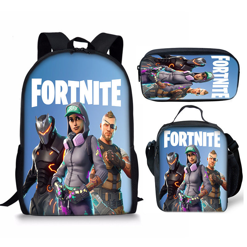 Fortnight Full Printed Backpack Schoolbag Travel Notebook Bag Lunch Bag Pencil Bag for Kids Students 3PCS