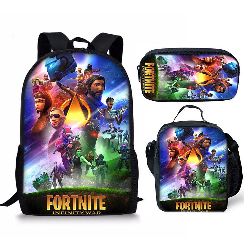 Fortnight Full Printed Backpack Schoolbag Travel Notebook Bag Lunch Bag Pencil Bag for Kids Students 3PCS
