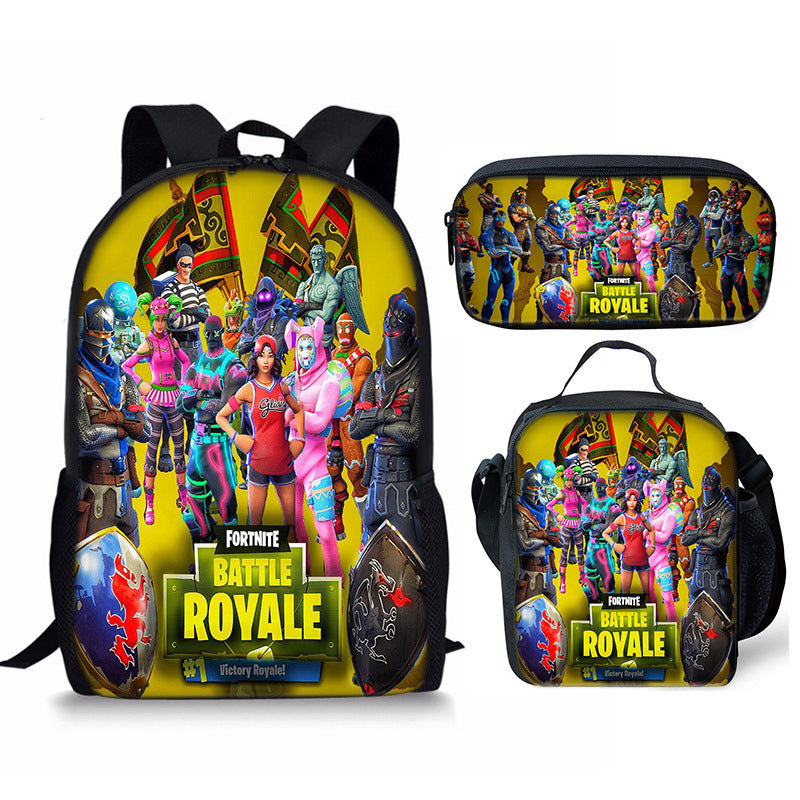 Fortnight Full Printed Backpack Schoolbag Travel Notebook Bag Lunch Bag Pencil Bag for Kids Students 3PCS