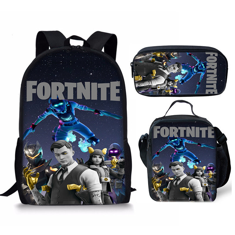 Fortnight Full Printed Backpack Schoolbag Travel Notebook Bag Lunch Bag Pencil Bag for Kids Students 3PCS