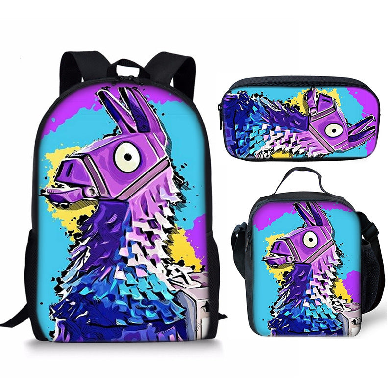 Fortnight Full Printed Backpack Schoolbag Travel Notebook Bag Lunch Bag Pencil Bag for Kids Students 3PCS