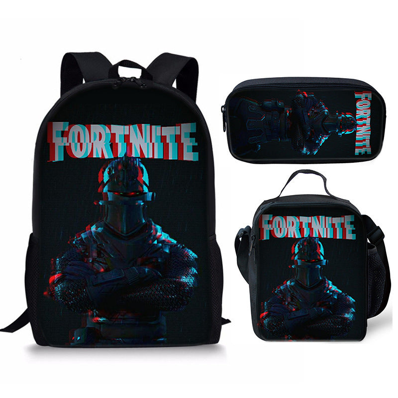 Fortnight Full Printed Backpack Schoolbag Travel Notebook Bag Lunch Bag Pencil Bag for Kids Students 3PCS