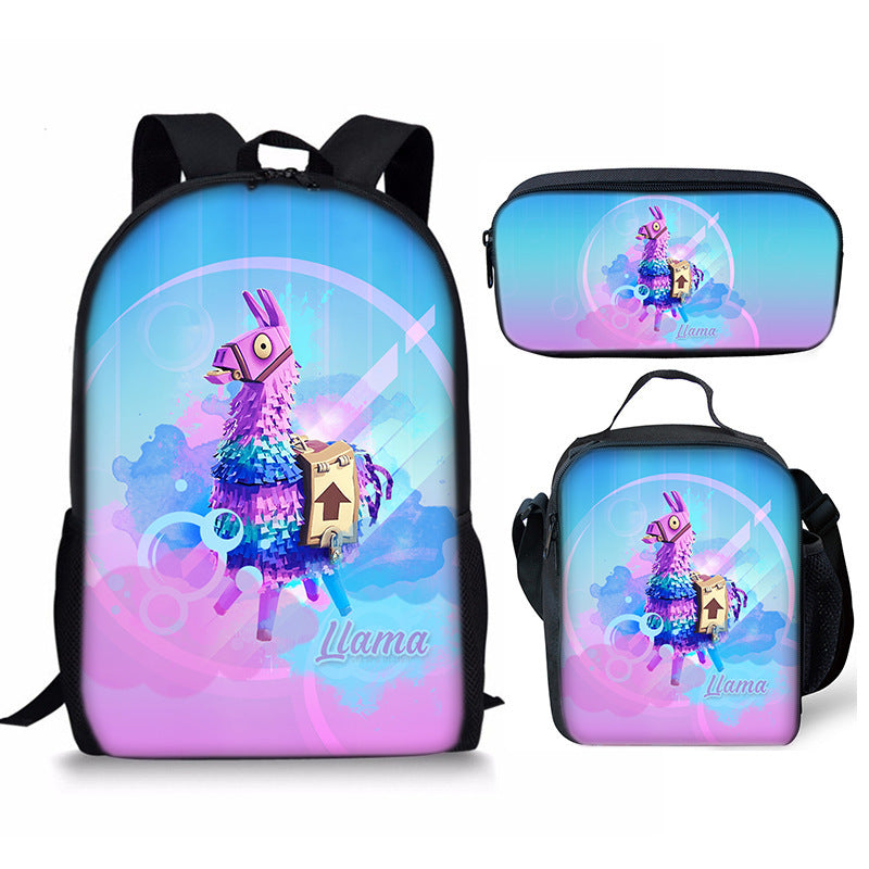 Fortnight Full Printed Backpack Schoolbag Travel Notebook Bag Lunch Bag Pencil Bag for Kids Students 3PCS