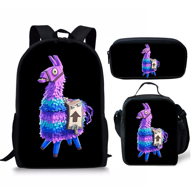 Fortnight Full Printed Backpack Schoolbag Travel Notebook Bag Lunch Bag Pencil Bag for Kids Students 3PCS