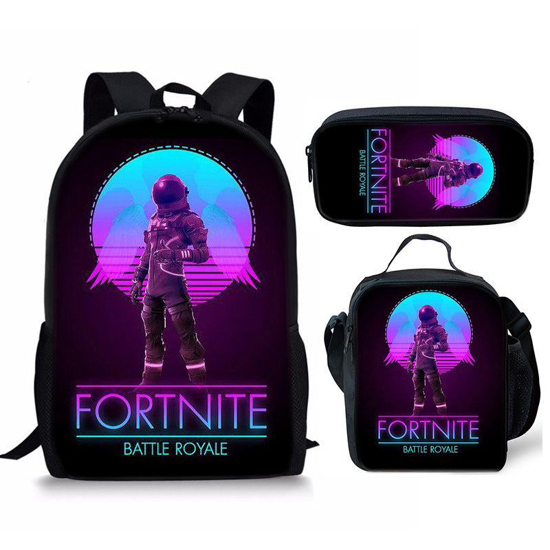 Fortnight Full Printed Backpack Schoolbag Travel Notebook Bag Lunch Bag Pencil Bag for Kids Students 3PCS