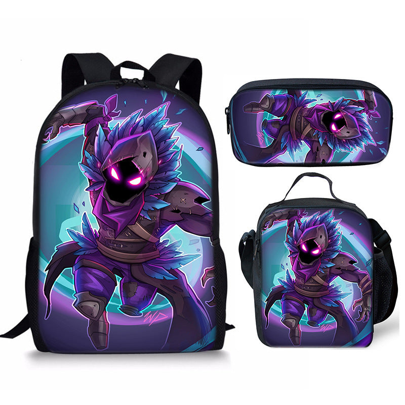 Fortnight Full Printed Backpack Schoolbag Travel Notebook Bag Lunch Bag Pencil Bag for Kids Students 3PCS