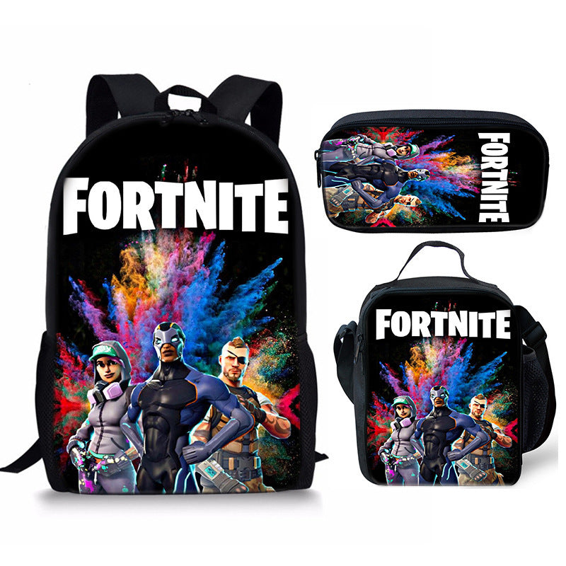 Fortnight Full Printed Backpack Schoolbag Travel Notebook Bag Lunch Bag Pencil Bag for Kids Students 3PCS