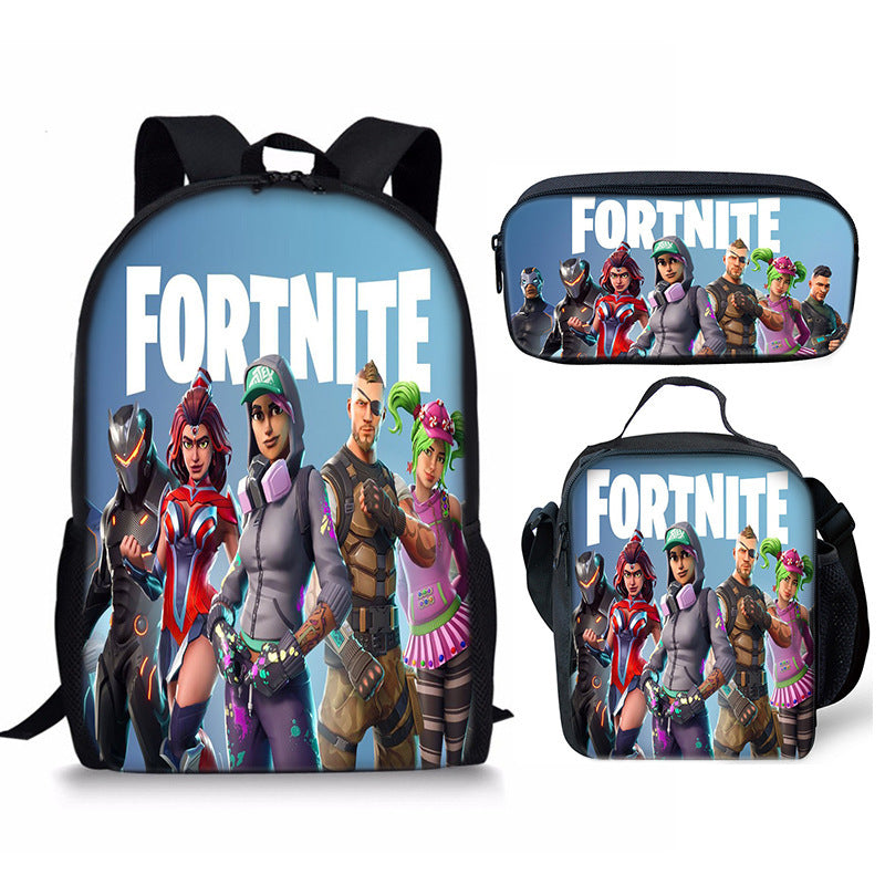 Fortnight Full Printed Backpack Schoolbag Travel Notebook Bag Lunch Bag Pencil Bag for Kids Students 3PCS