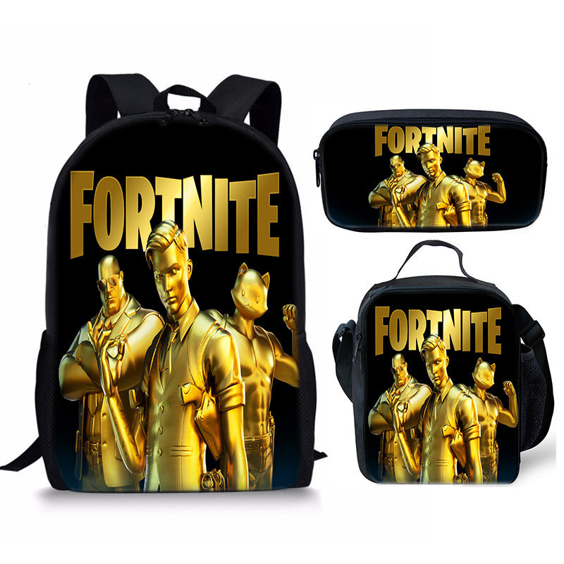Fortnight Full Printed Backpack Schoolbag Travel Notebook Bag Lunch Bag Pencil Bag for Kids Students 3PCS