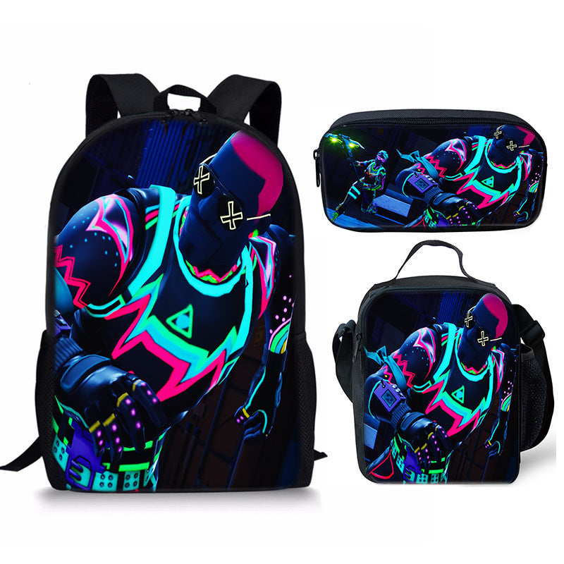 Fortnight Full Printed Backpack Schoolbag Travel Notebook Bag Lunch Bag Pencil Bag for Kids Students 3PCS