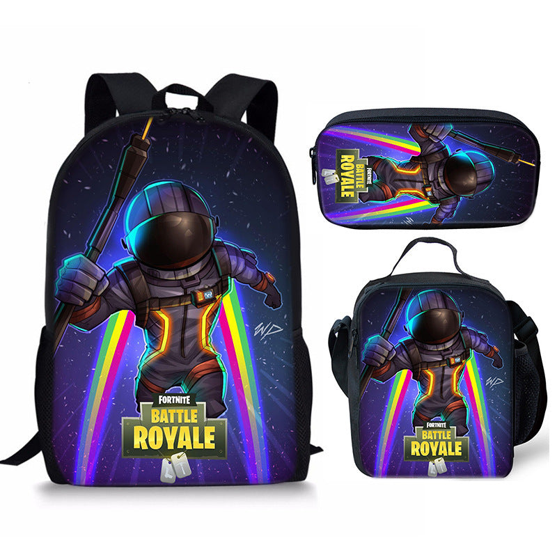 Fortnight Full Printed Backpack Schoolbag Travel Notebook Bag Lunch Bag Pencil Bag for Kids Students 3PCS