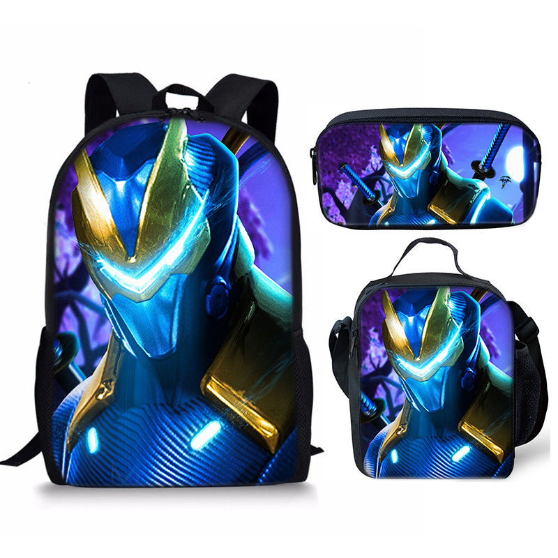 Fortnight Full Printed Backpack Schoolbag Travel Notebook Bag Lunch Bag Pencil Bag for Kids Students 3PCS