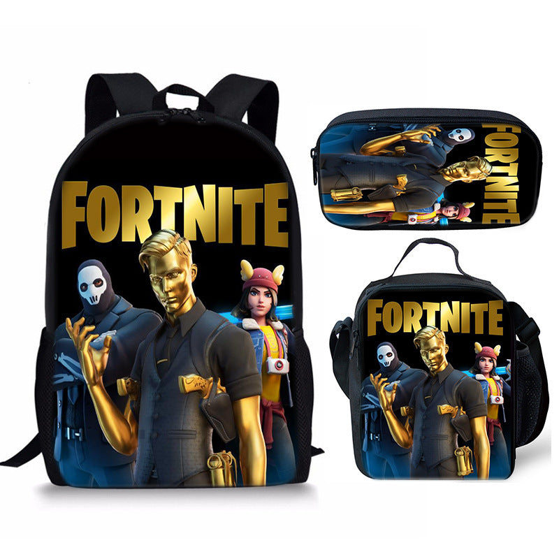 Fortnight Full Printed Backpack Schoolbag Travel Notebook Bag Lunch Bag Pencil Bag for Kids Students 3PCS