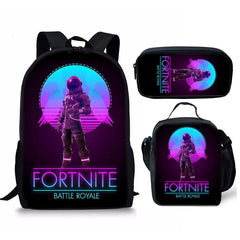 Fortnight Full Printed Backpack Schoolbag Travel Notebook Bag Lunch Bag Pencil Bag for Kids Students 3PCS
