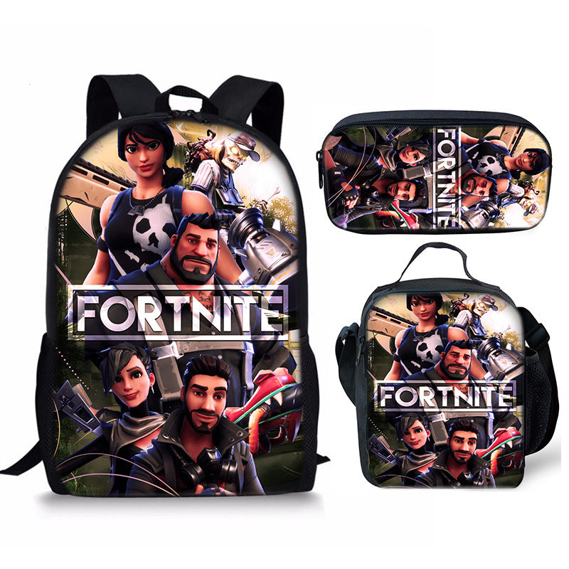 Fortnight Full Printed Backpack Schoolbag Travel Notebook Bag Lunch Bag Pencil Bag for Kids Students 3PCS