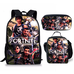 Fortnight Full Printed Backpack Schoolbag Travel Notebook Bag Lunch Bag Pencil Bag for Kids Students 3PCS