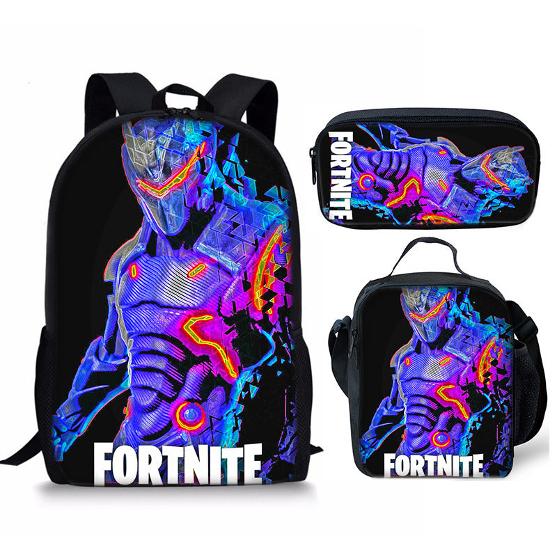 Fortnight Full Printed Backpack Schoolbag Travel Notebook Bag Lunch Bag Pencil Bag for Kids Students 3PCS