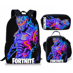 Fortnight Full Printed Backpack Schoolbag Travel Notebook Bag Lunch Bag Pencil Bag for Kids Students 3PCS