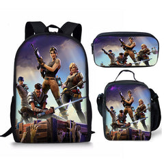 Fortnight Full Printed Backpack Schoolbag Travel Notebook Bag Lunch Bag Pencil Bag for Kids Students 3PCS