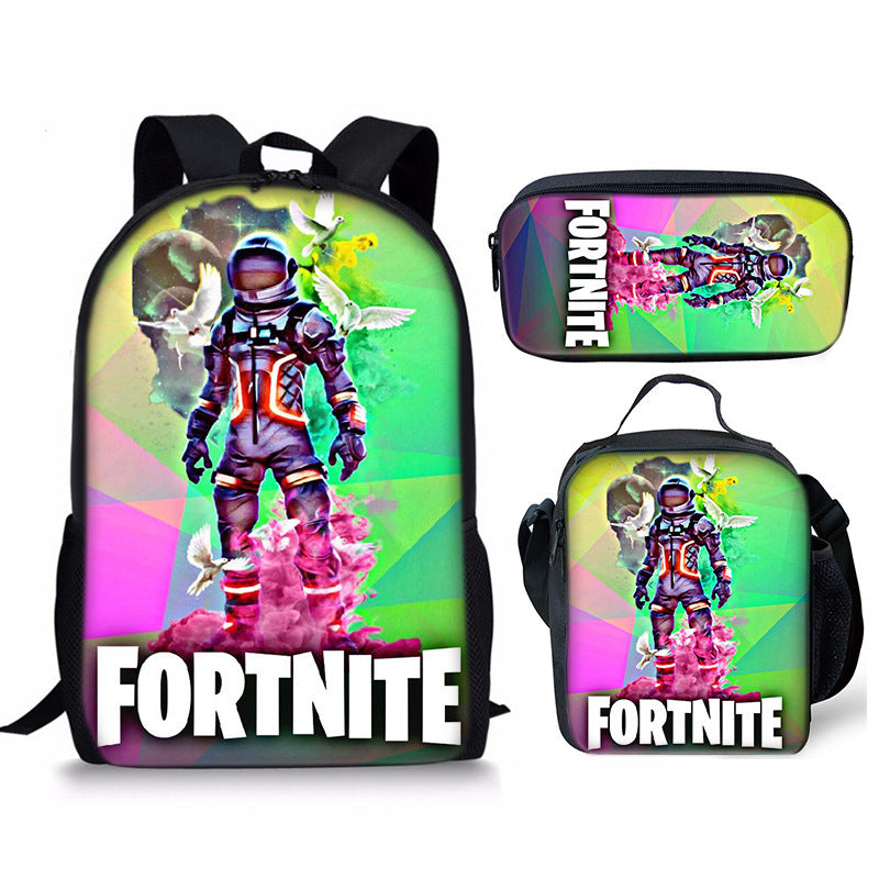 Fortnight Full Printed Backpack Schoolbag Travel Notebook Bag Lunch Bag Pencil Bag for Kids Students 3PCS