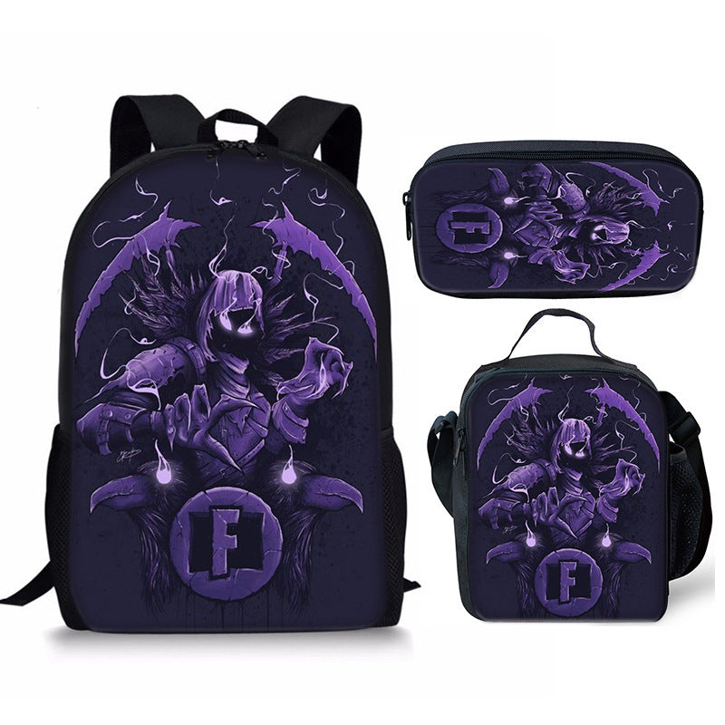 Fortnight Full Printed Backpack Schoolbag Travel Notebook Bag Lunch Bag Pencil Bag for Kids Students 3PCS